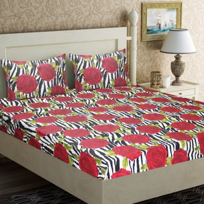 Home Candy 104 TC Cotton Double Floral Flat Bedsheet(Pack of 1, Red)