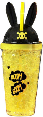 

Royle Katoch Korean Creativity Cute Rabbit Ears Double Wall Ice Cup "Skull LOGO" BIRTHDAY GIFTING / FRIENDSHIP DAY GIFTING 480 Sipper(Pack of 1, Black, Yellow)