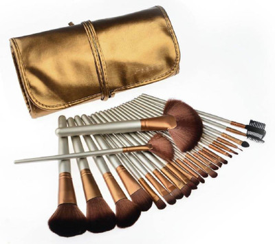 

SKINPLUS Natural Cosmetic Brush set with Pouch Case (Pack of 24) golden(Pack of 24)