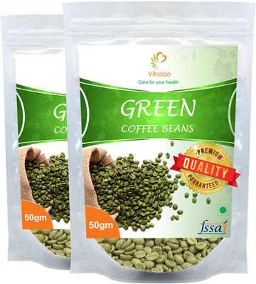 

VIHADO 100 % Organic Pure Natural Green coffee beans effective for weight loss and natural Detoxification 50g pack of 2 Instant Coffee 50 g(Pack of 2, Green Coffee Flavoured)