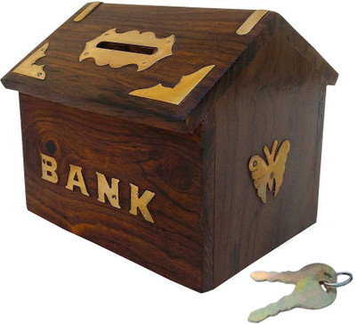 

Jk Handicrafts Wooden Handmade Sheesham Wood Money Bank / coin Bank / Piggy Bank For Kids Size - 4x4x4.5 Inches Coin Bank(Brown)