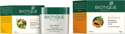 

BIOTIQUE BIO Unisex Set of Fruit Whitening Depigmentation Face Pack & Papaya Tan-Removal Scrub(Set of 2)