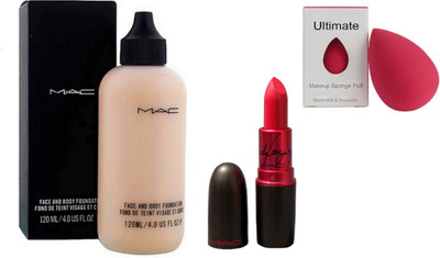 

Ultimate Sponge Puff, Face and Body Foundation with Ladygaga Red lipstick(Set of 3)