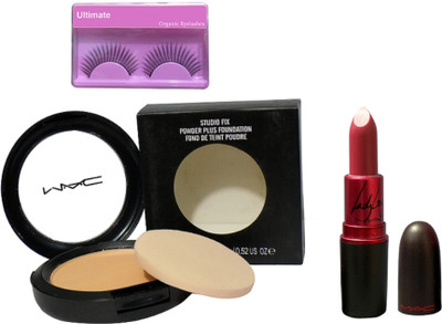 

Ultimate Eyelashes, Mac Studio Fix Powder Plus Foundation with Mac Ladygaga Matte finish Lipstick(Set of 3)