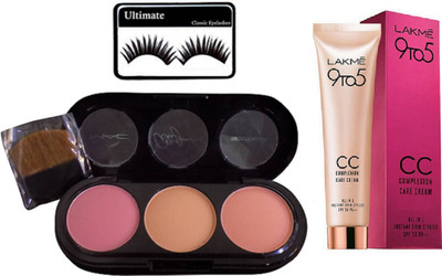 

Ultimate Eyelashes, Lakme Color Transform CC Cream Foundation &Mac 3 Shade Blusher(Set of 3)