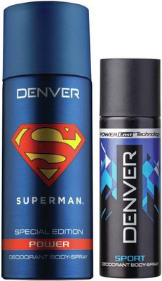 

Denver Superman Power Deo 150 Ml & Sports Nano 50 ml Deodorant Spray - For Men(200 ml, Pack of 2)