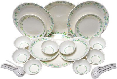 Czar Melamine 24 Pc -Green border Pack of 24 Dinner Set(Melamin)