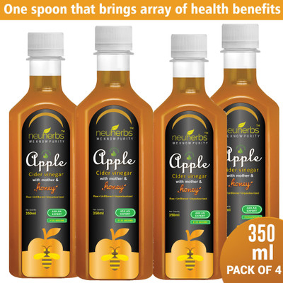 

Neuherbs Apple Cider Vinegar with mother & honey for Weight Loss Apple Cider Vinegar(4x350 ml, unflavoured Flavored)