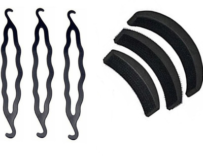 

JAMPAK hair juda bun & hair base volumizer set of 6 Bun(Black)