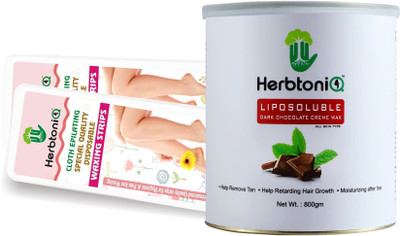 

HerbtoniQ Liposoluble Dark Chocolate Creme Wax 800 Grams With 100 Non-Woven Medium Size Waxing Strips (9x3 Inch) Wax(800 g)