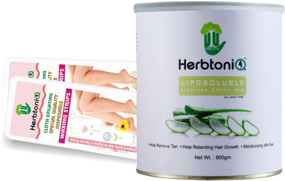 

HerbtoniQ Liposoluble Aloevera Creme Wax 800 Grams With 100 Non-Woven Medium Size Waxing Strips (9x3 Inch) Wax(800 g)
