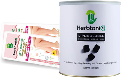 

HerbtoniQ Liposoluble Charcoal Creme Wax 800 Grams With 100 Non-Woven Medium Size Waxing Strips (9x3 Inch) Wax(800 g)