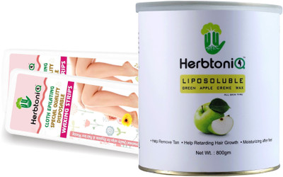 

HerbtoniQ Liposoluble Green Apple Creme Wax 800 Grams With 100 Non-Woven Medium Size Waxing Strips (9x3 Inch) Wax(800 g)