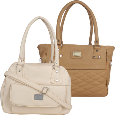 

Fillincart Hand-held Bag(White, Brown), Brown;white
