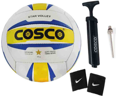 Cosco Combo of 3, 1 Star Volley, 1 Volleyball Pump, 1 Pair Wrist Band Volleyball Kit