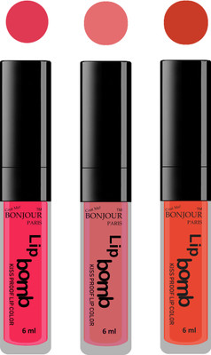 

Bonjour Paris Long lasting velvet matte lipstick(Hot pink, nude, brick orange, 18 ml)