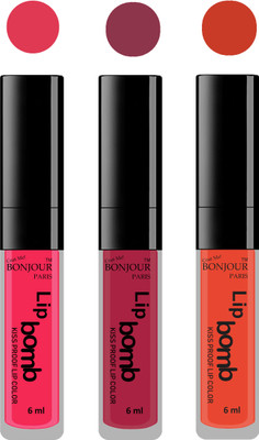 

Bonjour Paris Long lasting velvet matte lipstick(Hot pink, wine, brick orange, 18 ml)