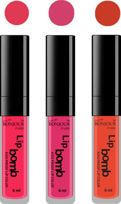Bonjour Paris Long lasting velvet matte lipstick(Hot pink, pink, brick orange, 18 ml)