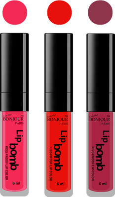 

Bonjour Paris Long lasting velvet matte lipstick(Hot pink, bunt amber, wine, 18 g)