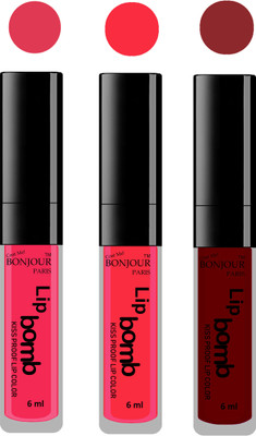 

Bonjour Paris Long lasting velvet matte lipstick(Hot pink, peach, mauve, 18 ml)