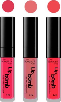 

Bonjour Paris Long lasting velvet matte lipstick(Hot pink, nude, peach, 18 ml)