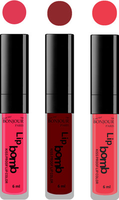 

Bonjour Paris Long lasting velvet matte lipstick(Hot pink, mauve, irresistble pink, 18 g)