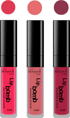 

Bonjour Paris Long lasting velvet matte lipstick(Hot pink, nude, wine, 18 ml)