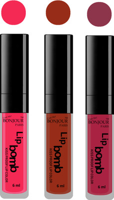 

Bonjour Paris Long lasting velvet matte lipstick(Hot pink, tan, wine)