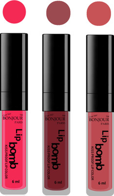 Bonjour Paris Long lasting velvet matte lipstick(Hot pink, wild blush, nude, 18 ml)
