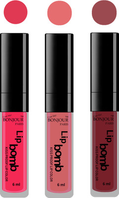 

Bonjour Paris Long lasting velvet matte lipstick(Hot pink, nude, wild blush, 18 ml)