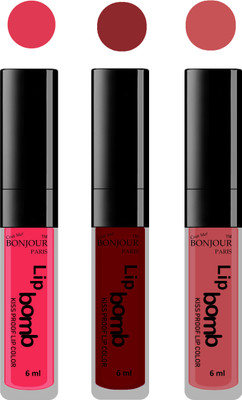 

Bonjour Paris Long lasting velvet matte lipstick(Hot pink, mauve, nude, 18 ml)