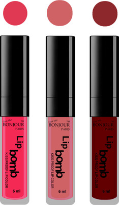 

Bonjour Paris Long lasting velvet matte lipstick(Hot pink, nude, mauve, 18 ml)