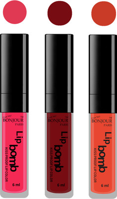 

Bonjour Paris Long lasting velvet matte lipstick(Hot pink, brown, brick orange, 18 ml)