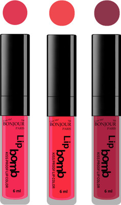 

Bonjour Paris Long lasting velvet matte lipstick(Hot pink, peach, wine, 18 ml)