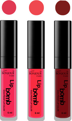 

Bonjour Paris Long lasting velvet matte lipstick(Hot pink, peach, brown, 18 ml)