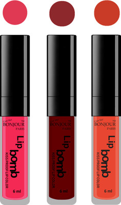 

Bonjour Paris Long lasting velvet matte lipstick(Hot pink, mauve, brick orange, 18 ml)
