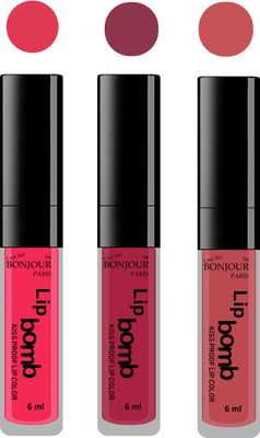

Bonjour Paris Long lasting velvet matte lipstick(Hot pink, wine, nude, 18 ml)