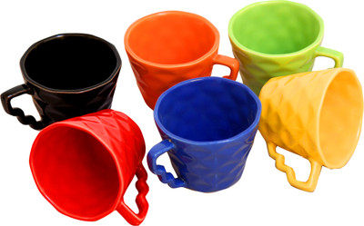 

PFUMART MMUG0014 Ceramic Mug(200 ml, Pack of 6), Multicolor