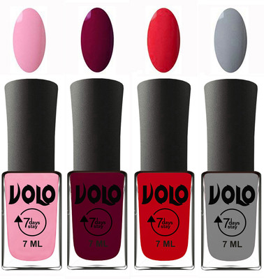 

Volo Ultra Lasting HD Shine Awesome Nail Polish Combo Light Pink, Wine Maroon, Redish Orange, Light Grey(Pack of 4)