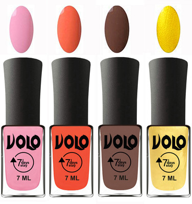 

Volo Ultra Lasting HD Shine Awesome Nail Polish Combo Light Pink, Neon Orange, Brown, Metallic Light Golden(Pack of 4)