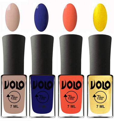 

Volo Ultra Lasting HD Shine Awesome Nail Polish Combo Light Nude, Navy Blue, Neon Orange, Metallic Light Golden(Pack of 4)