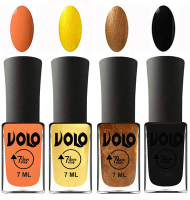 

Volo Ultra Lasting HD Shine Awesome Nail Polish Combo Peach, Metallic Light Golden, Metallic Dark Golden, Black(Pack of 4)
