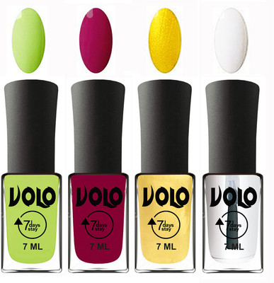 

Volo Ultra Lasting HD Shine Awesome Nail Polish Combo Parrot Green, Magnta, Metallic Light Golden, Top Coat(Pack of 4)