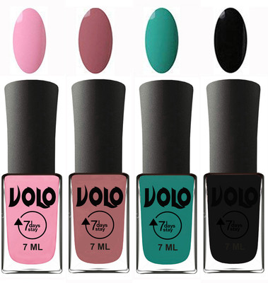 

Volo Ultra Lasting HD Shine Awesome Nail Polish Combo Light Pink, Chocolate Peach, Radium Green, Black(Pack of 4)