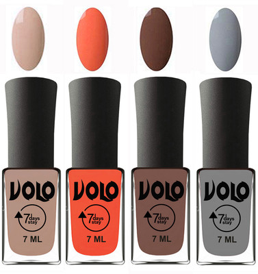 

Volo Ultra Lasting HD Shine Awesome Nail Polish Combo Light Nude, Neon Orange, Brown, Light Grey(Pack of 4)