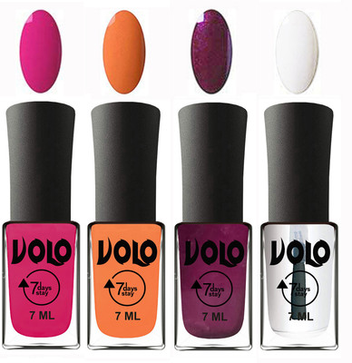 

Volo Ultra Lasting HD Shine Awesome Nail Polish Combo Magnta, Peach, Wine, Top Coat(Pack of 4)