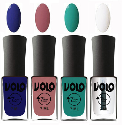 

Volo Ultra Lasting HD Shine Awesome Nail Polish Combo Navy Blue, Chocolate Peach, Radium Green, Top Coat(Pack of 4)