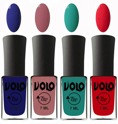 

Volo Ultra Lasting HD Shine Awesome Nail Polish Combo Navy Blue, Chocolate Peach, Radium Green, Redish Orange(Pack of 4)