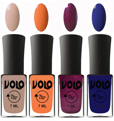 

Volo Ultra Lasting HD Shine Awesome Nail Polish Combo Light Nude, Peach, Wine, Navy Blue(Pack of 4)