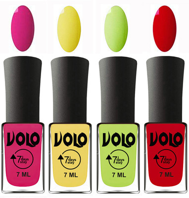 

Volo Ultra Lasting HD Shine Awesome Nail Polish Combo Magnta, Yellow, Parrot Green, Blood Red(Pack of 4)